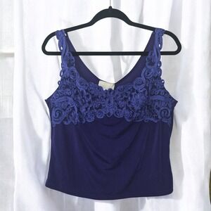 Vintage Fashque Embellished Tank Top Sleeveless‎ Blue Floral USA Made Size 1X